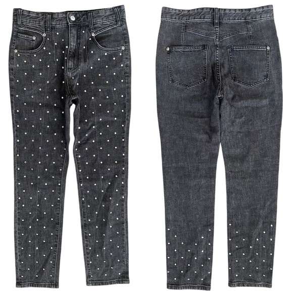 Anthropologie Pilcro High Rise Slim Dark Gray Bedazzled Jeweled Jeans Size 26 - Picture 1 of 12